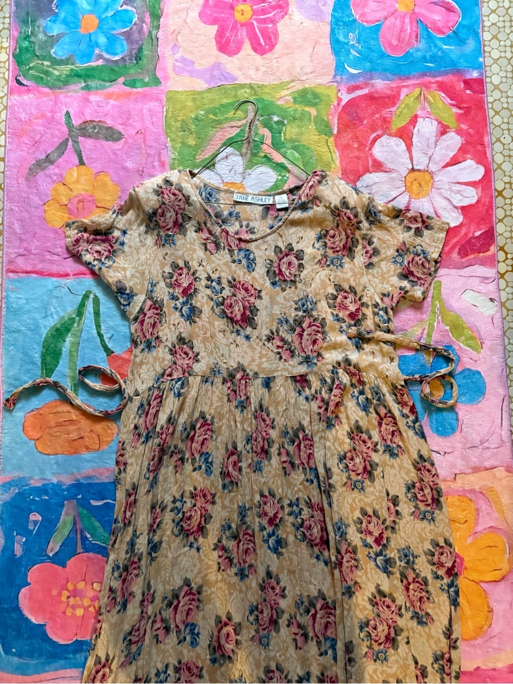 Vintage 90s Jane Ashley Floral Beaded Rayon Maxi Dress Large - Cottagecore